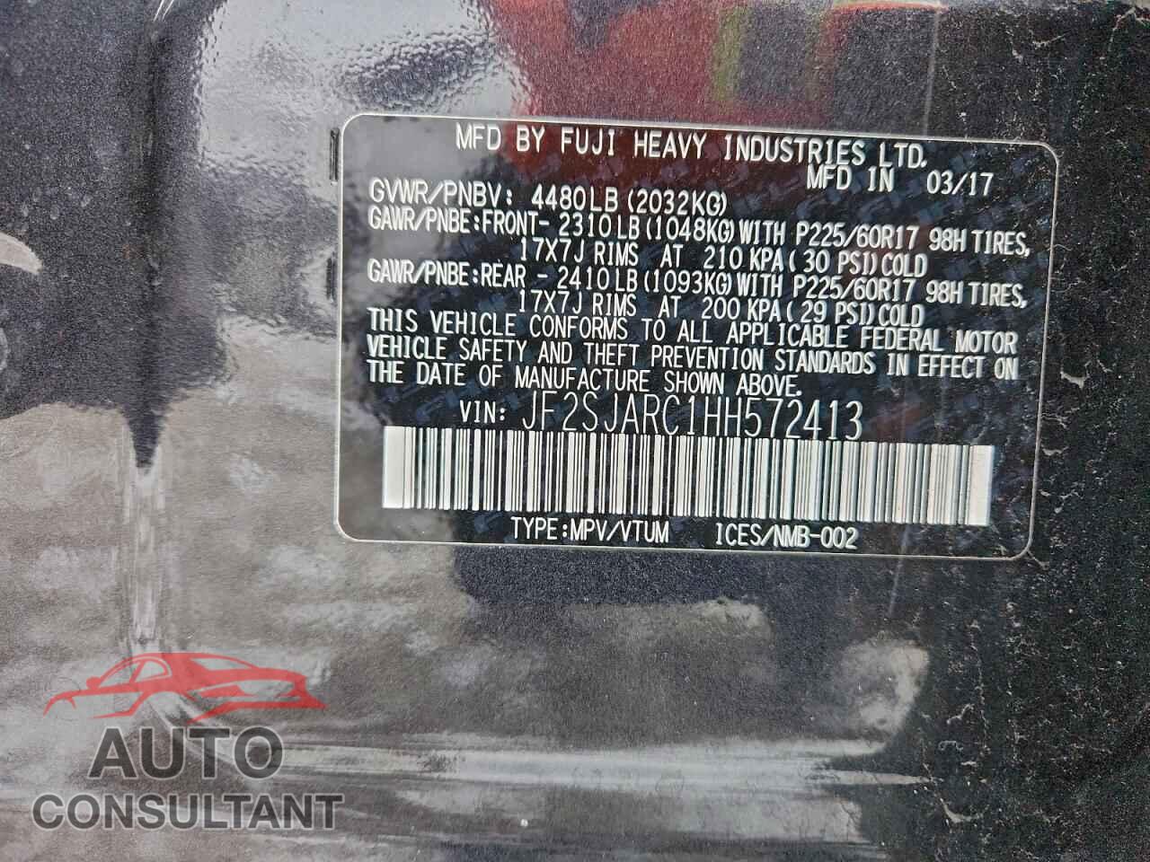 SUBARU FORESTER 2017 - JF2SJARC1HH572413