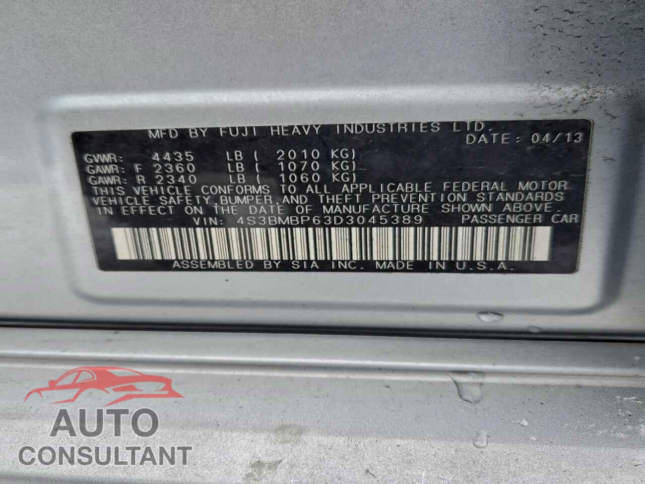 SUBARU LEGACY 2013 - 4S3BMBP63D3045389