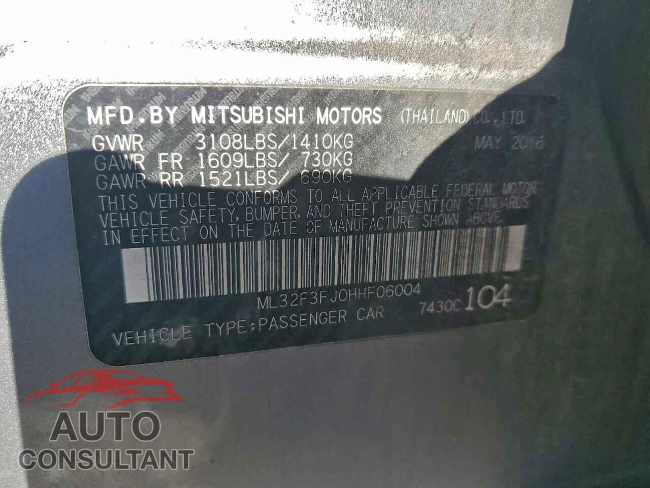 MITSUBISHI MIRAGE 2017 - ML32F3FJ0HHF06004