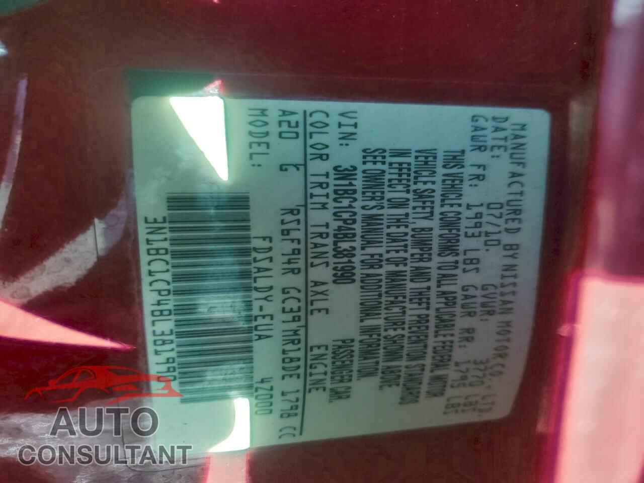 NISSAN VERSA 2011 - 3N1BC1CP4BL381990