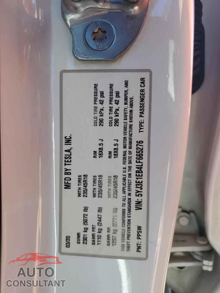 TESLA MODEL 3 2020 - 5YJ3E1EB4LF665276