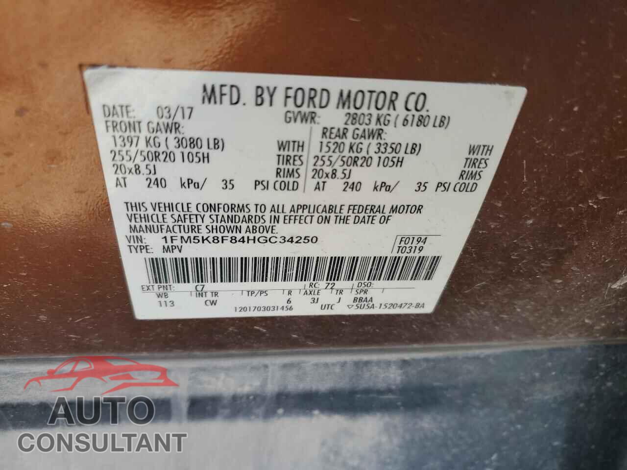 FORD EXPLORER 2017 - 1FM5K8F84HGC34250