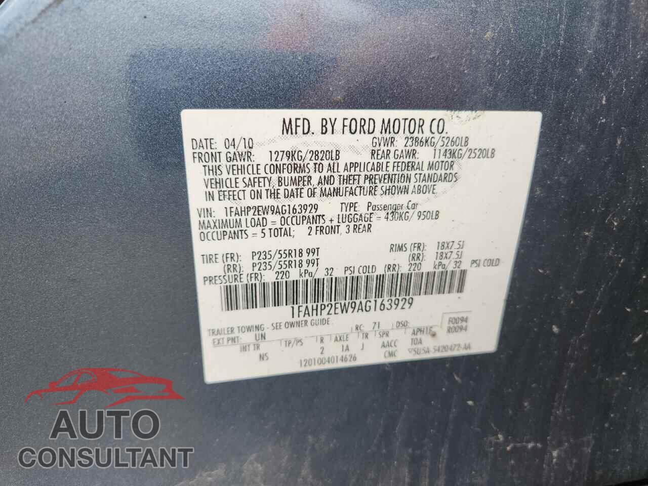 FORD TAURUS 2010 - 1FAHP2EW9AG163929