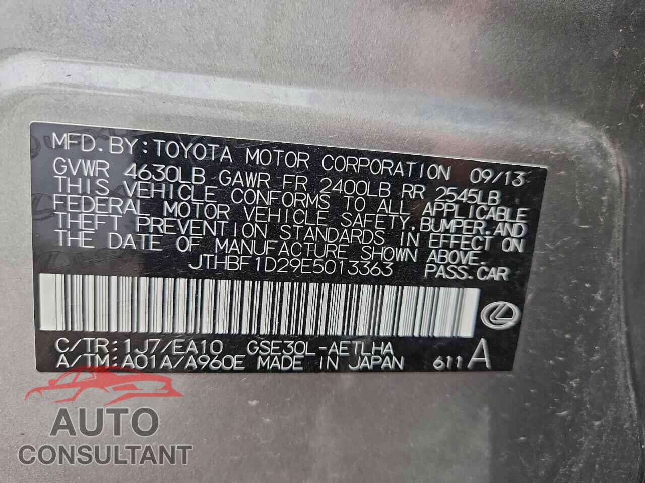 LEXUS IS 2014 - JTHBF1D29E5013363