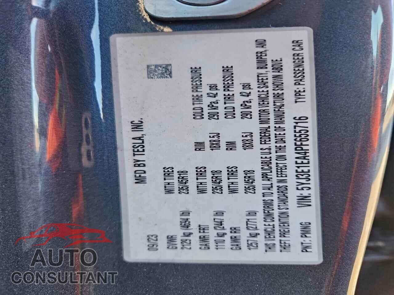 TESLA MODEL 3 2023 - 5YJ3E1EA4PF655716