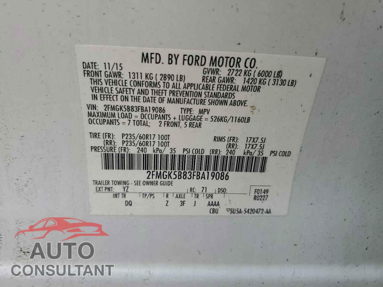 FORD FLEX 2015 - 2FMGK5B83FBA19086