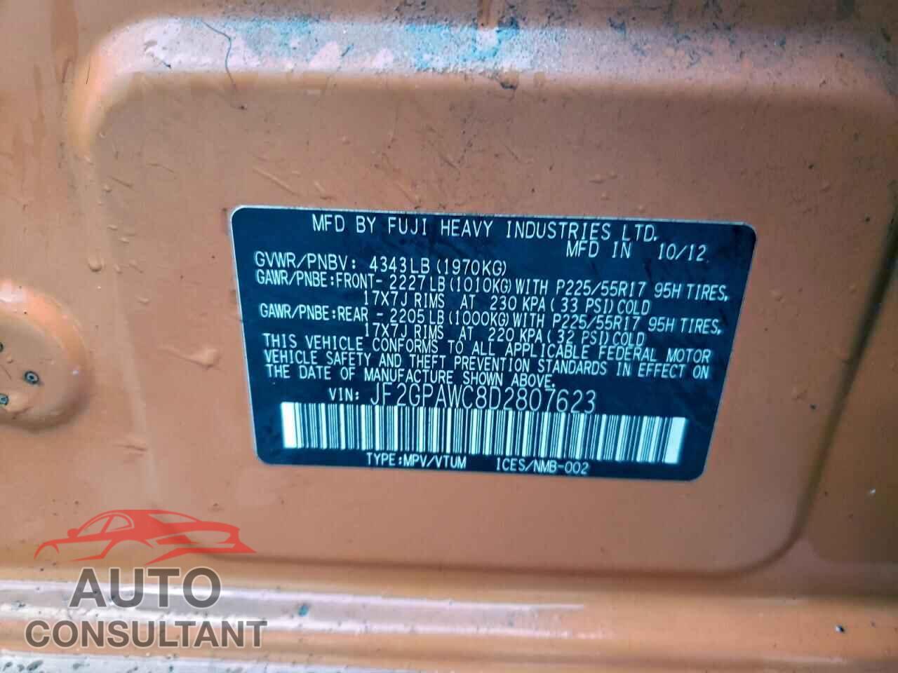 SUBARU XV 2013 - JF2GPAWC8D2807623