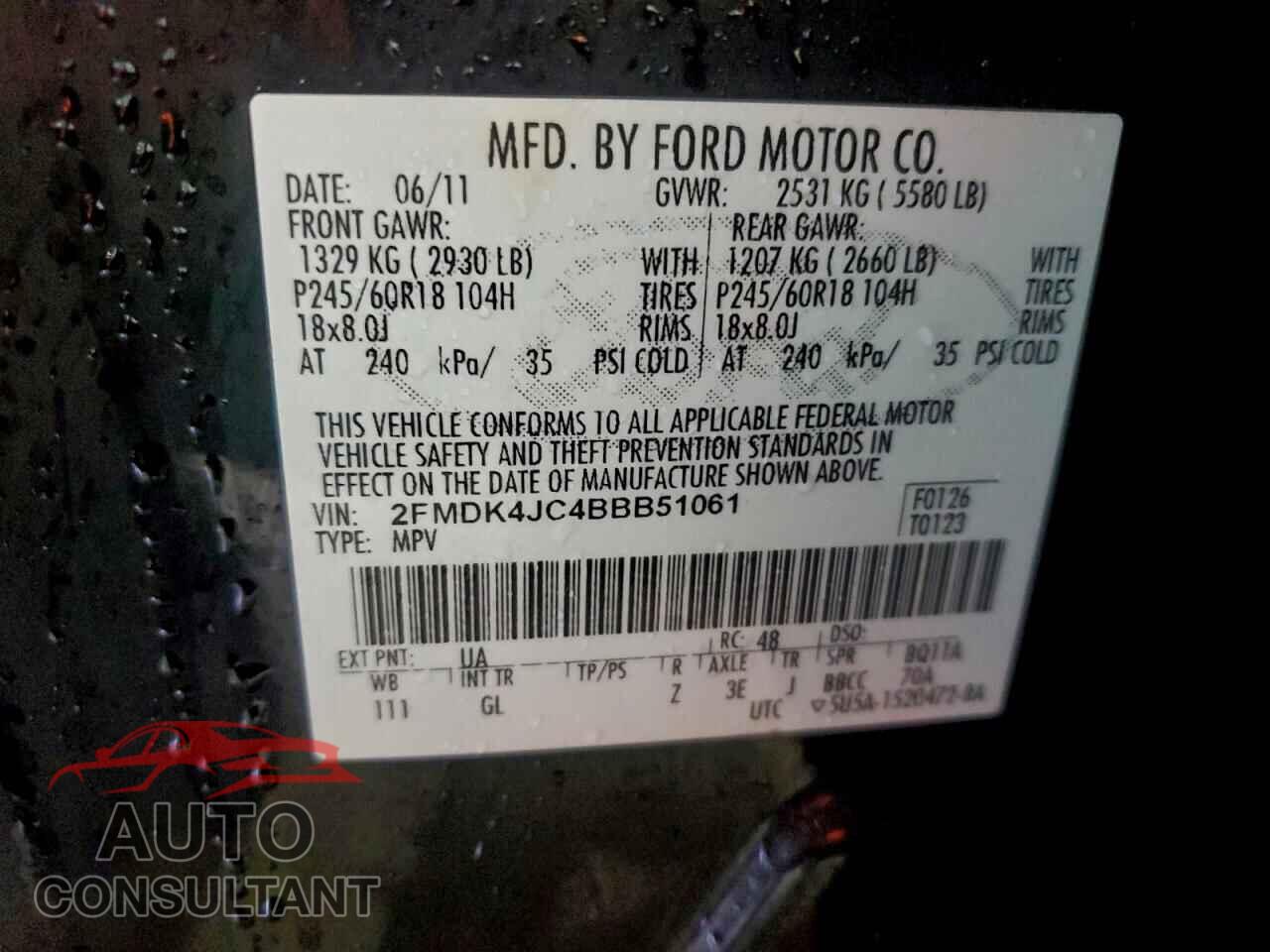 FORD EDGE 2011 - 2FMDK4JC4BBB51061