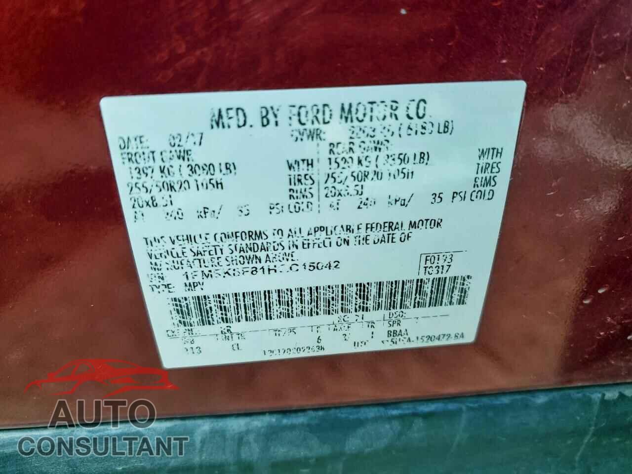 FORD EXPLORER 2017 - 1FM5K8F81HGC15042