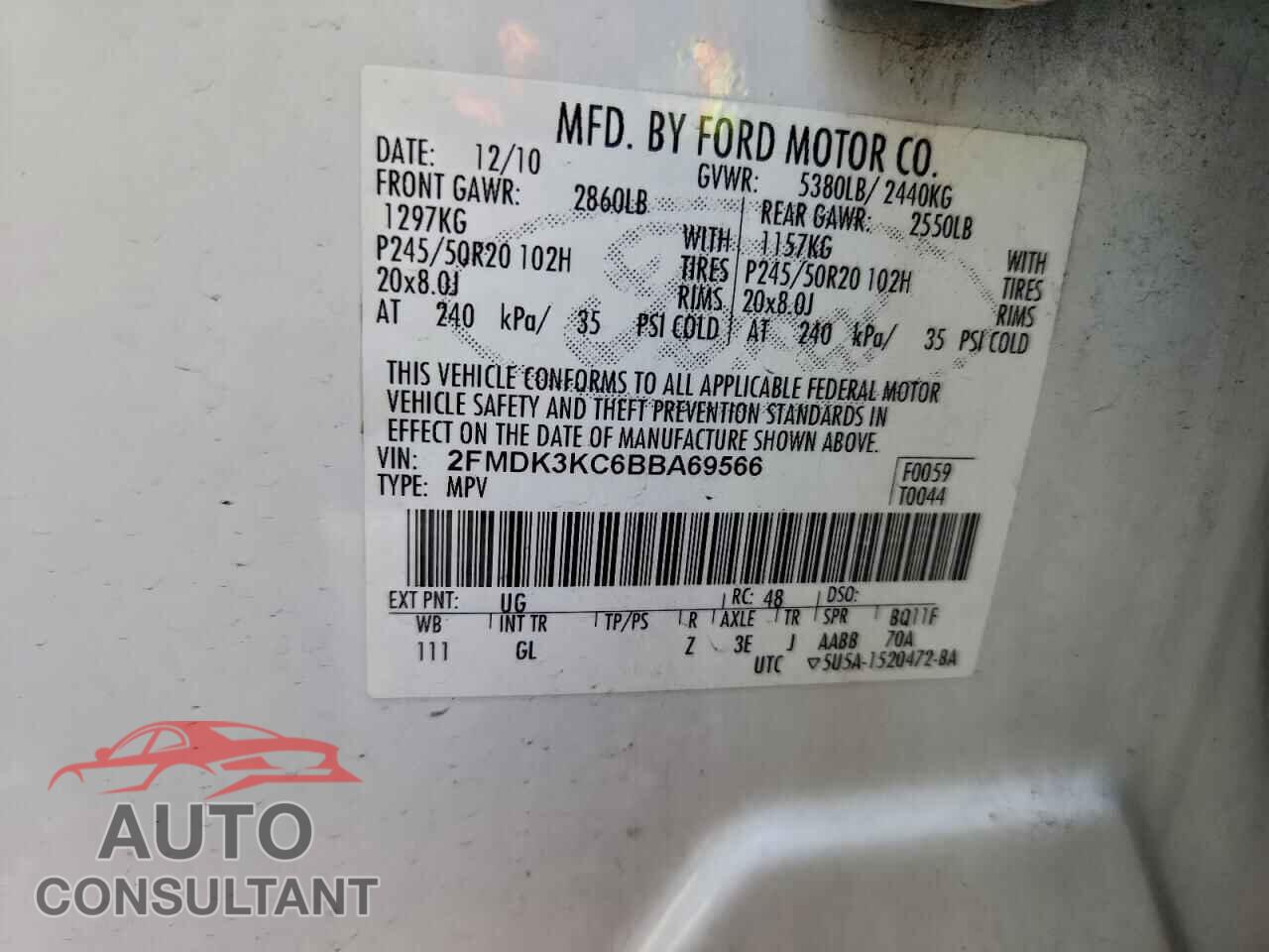 FORD EDGE 2011 - 2FMDK3KC6BBA69566