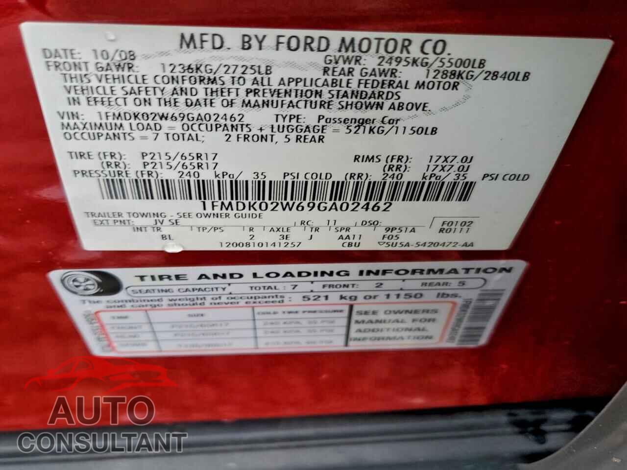FORD TAURUS 2009 - 1FMDK02W69GA02462