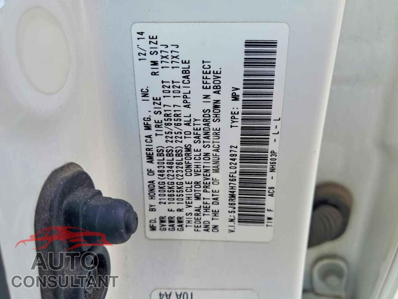HONDA CRV 2015 - 5J6RM4H76FL024972