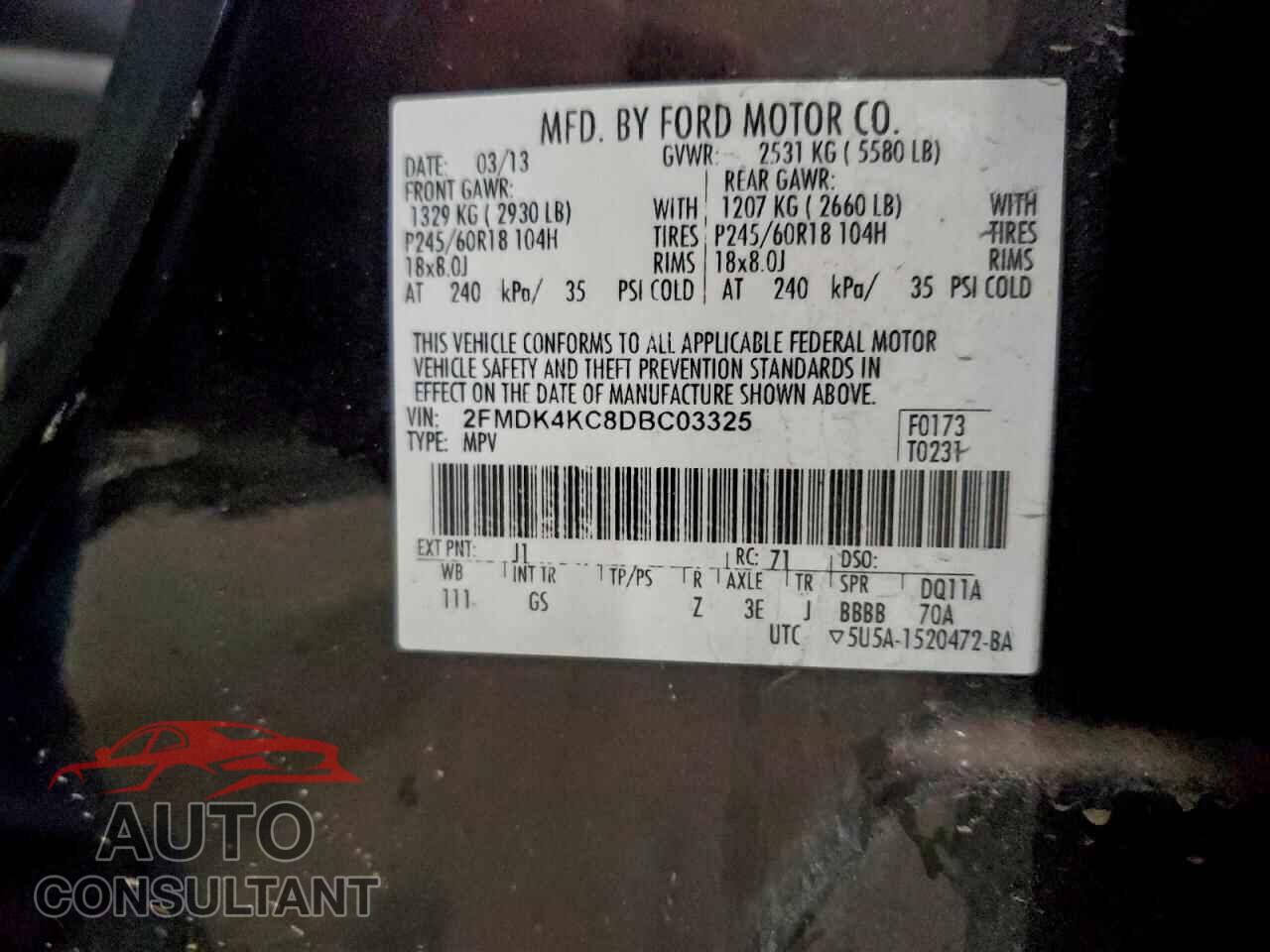 FORD EDGE 2013 - 2FMDK4KC8DBC03325