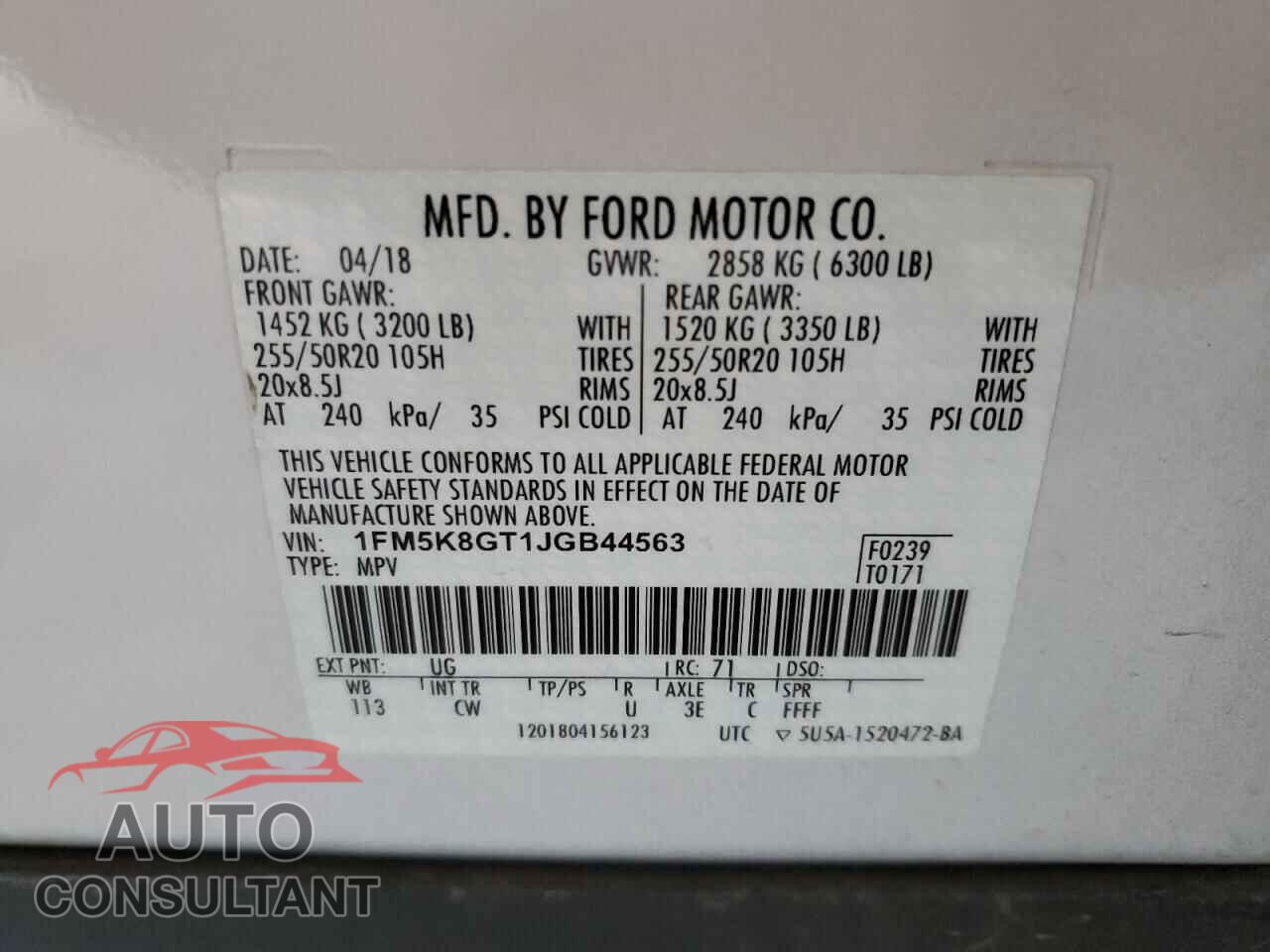 FORD EXPLORER 2018 - 1FM5K8GT1JGB44563
