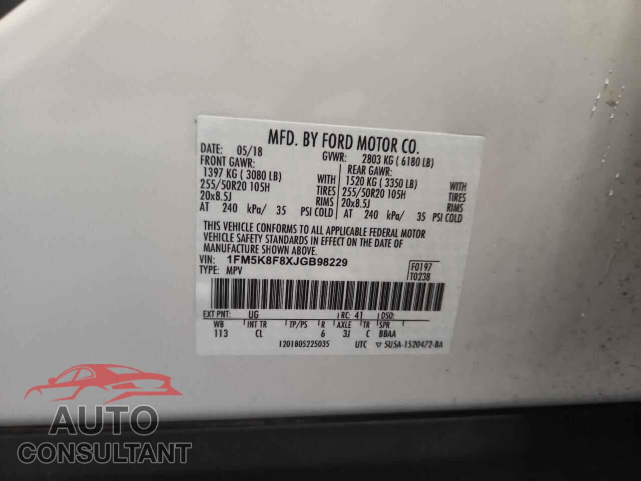 FORD EXPLORER 2018 - 1FM5K8F8XJGB98229