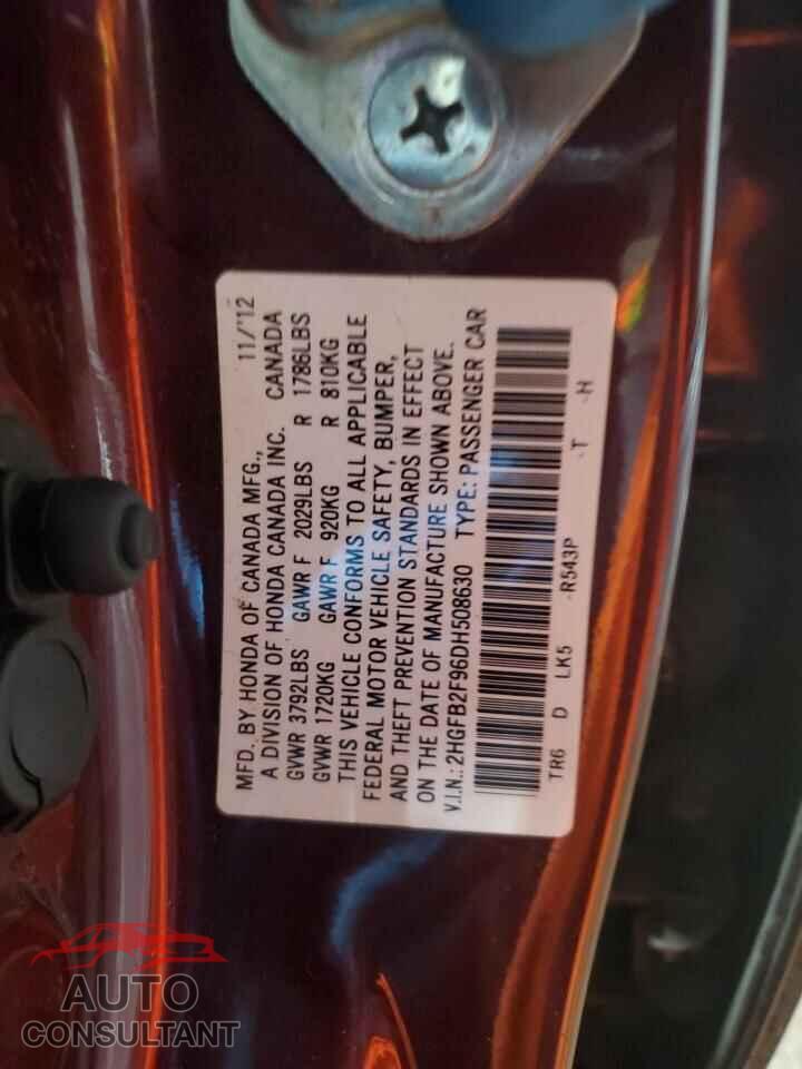 HONDA CIVIC 2013 - 2HGFB2F96DH508630