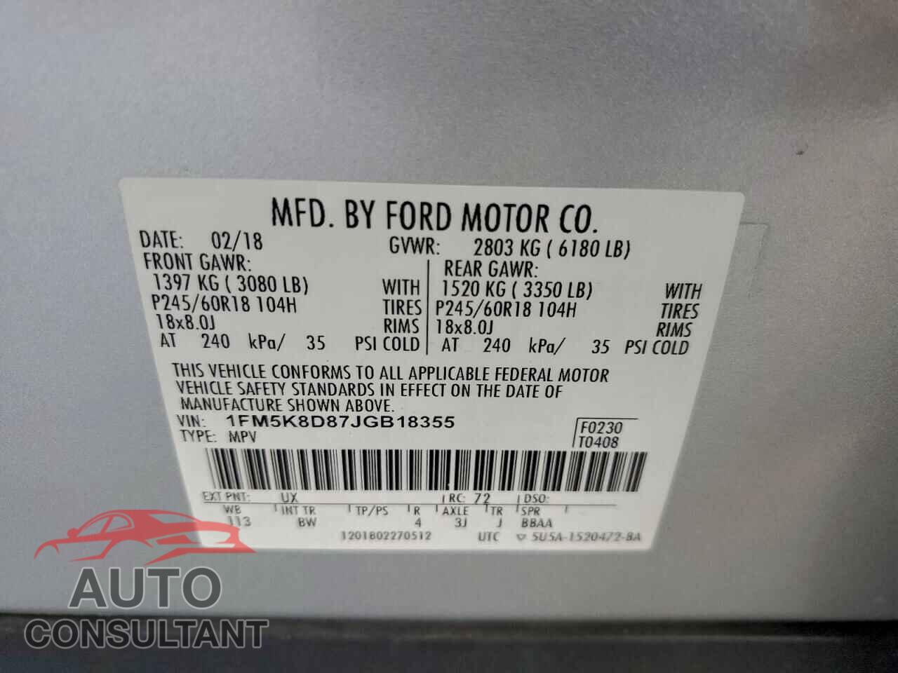 FORD EXPLORER 2018 - 1FM5K8D87JGB18355