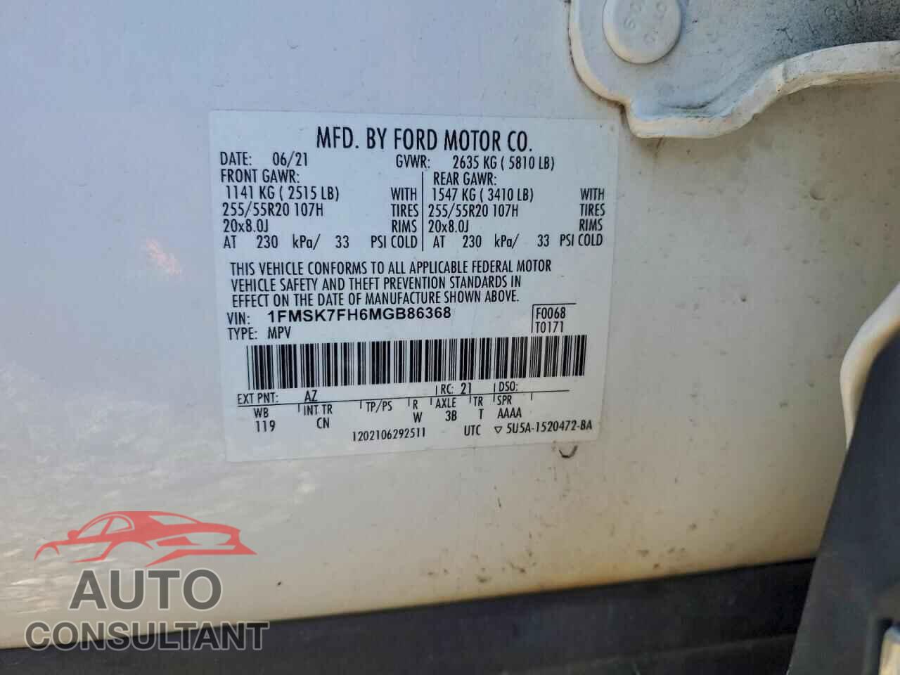 FORD EXPLORER 2021 - 1FMSK7FH6MGB86368