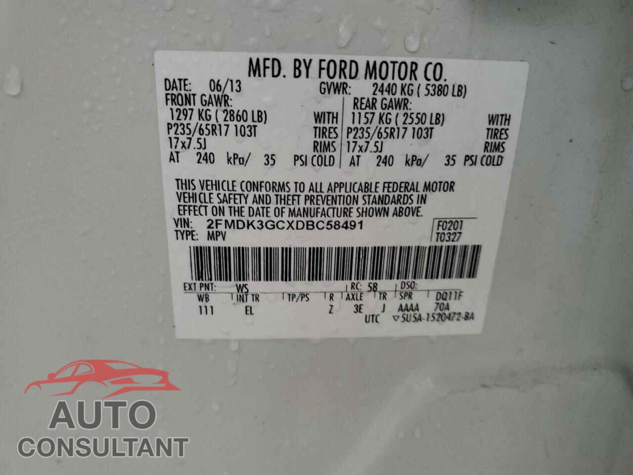 FORD EDGE 2013 - 2FMDK3GCXDBC58491