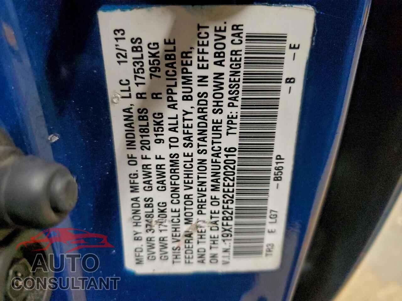 HONDA CIVIC 2014 - 19XFB2F52EE202016
