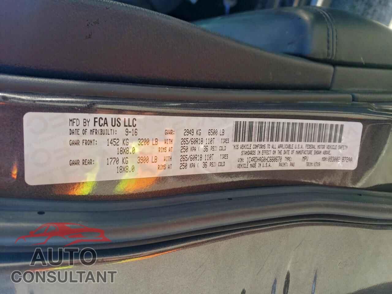 DODGE DURANGO 2017 - 1C4RDHAG0HC660670