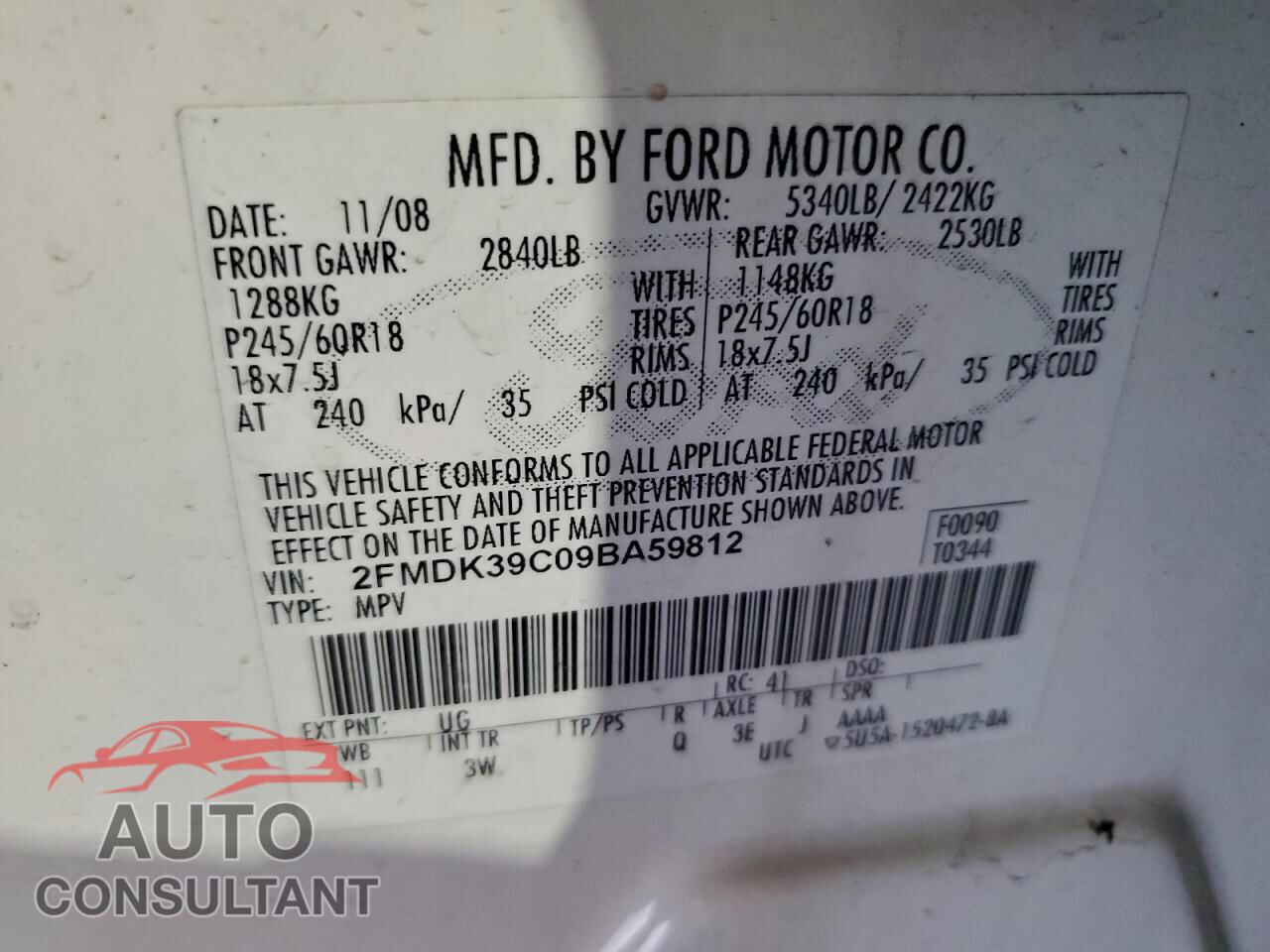 FORD EDGE 2009 - 2FMDK39C09BA59812