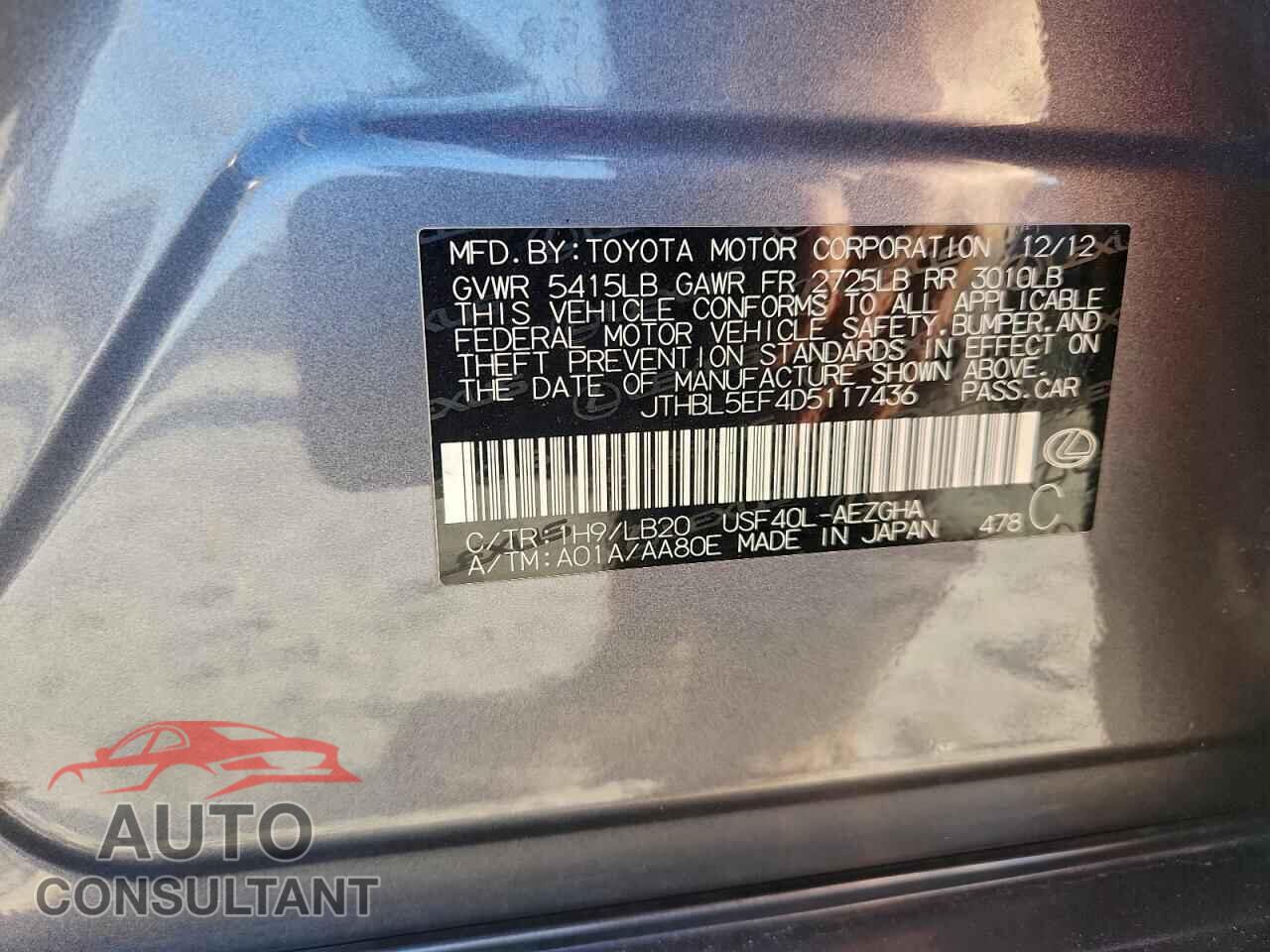 LEXUS LS460 2013 - JTHBL5EF4D5117436