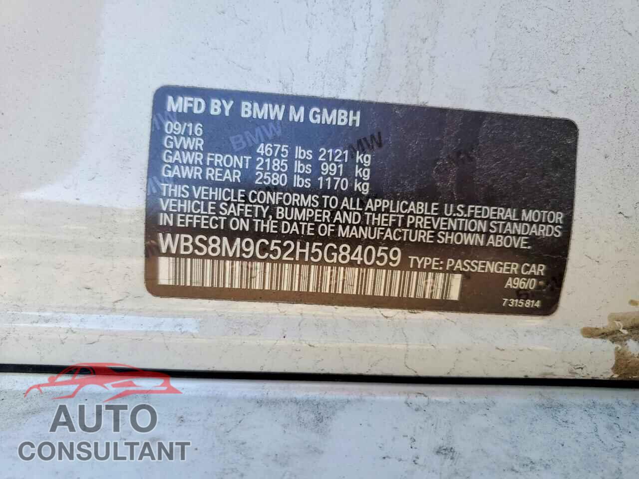 BMW M3 2017 - WBS8M9C52H5G84059