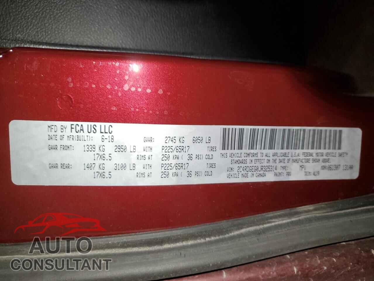 DODGE CARAVAN 2018 - 2C4RDGEG0JR325314
