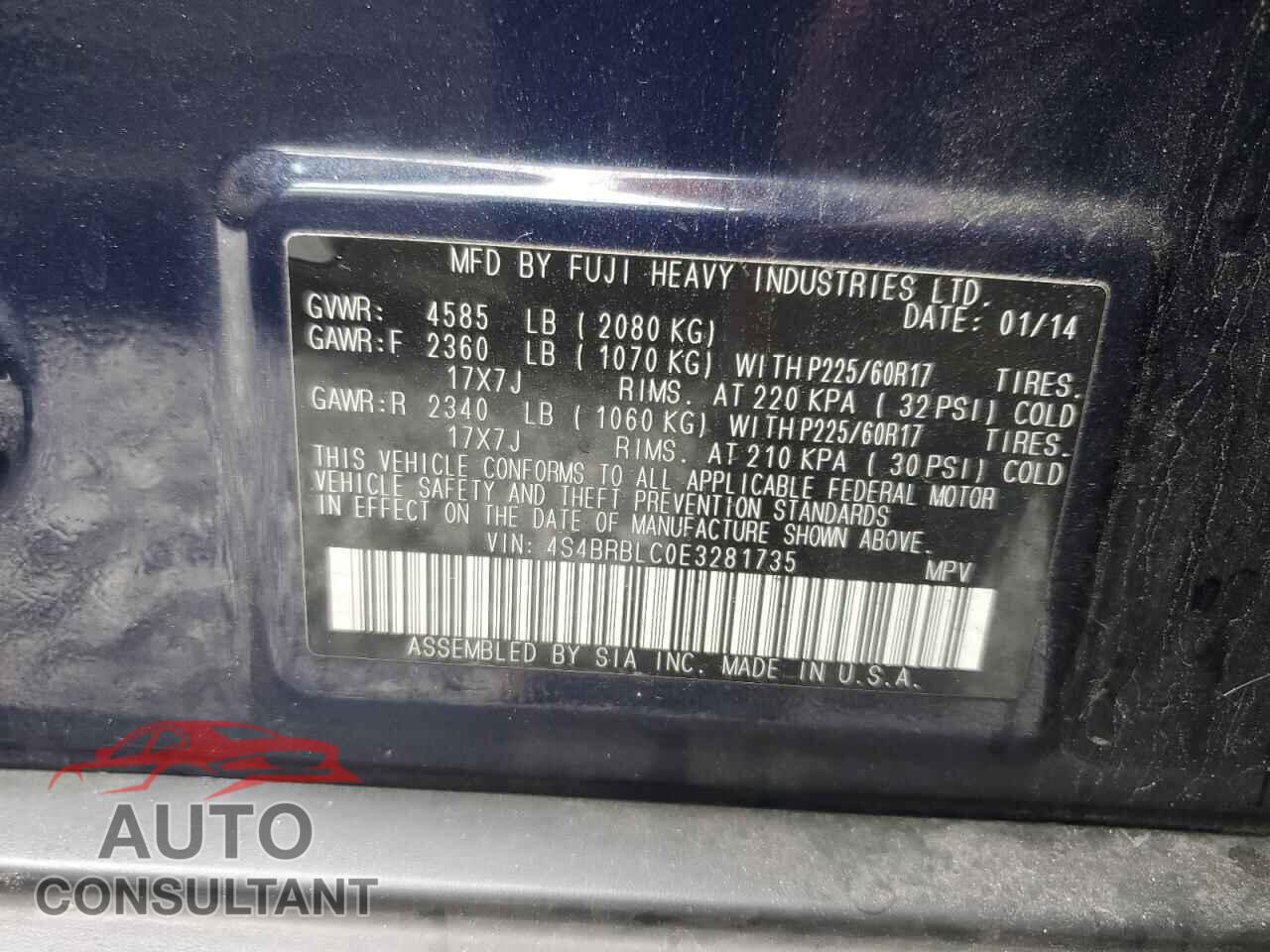SUBARU OUTBACK 2014 - 4S4BRBLC0E3281735
