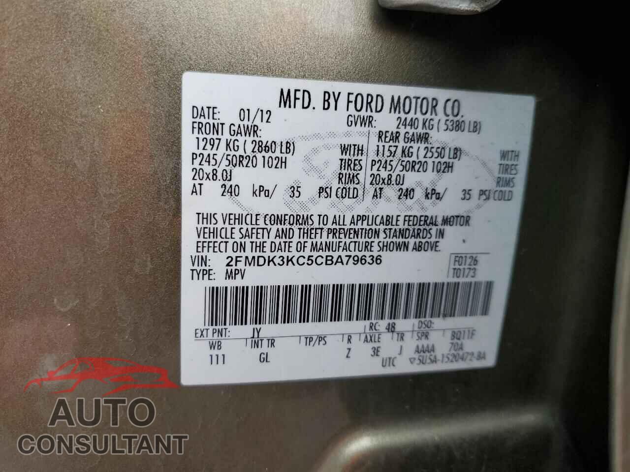 FORD EDGE 2012 - 2FMDK3KC5CBA79636