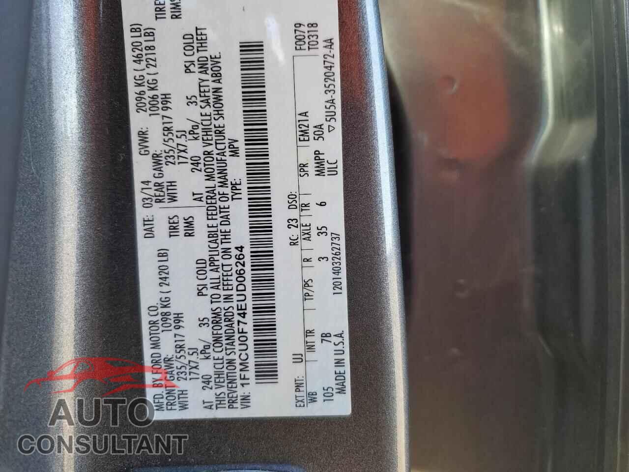FORD ESCAPE 2014 - 1FMCU0F74EUD06264