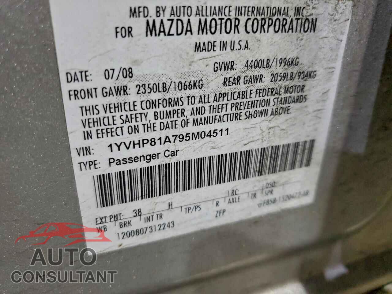 MAZDA 6 2009 - 1YVHP81A795M04511
