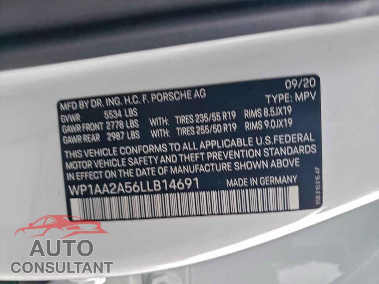 PORSCHE MACAN 2020 - WP1AA2A56LLB14691