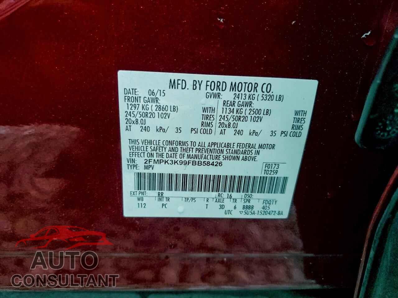 FORD EDGE 2015 - 2FMPK3K99FBB58426