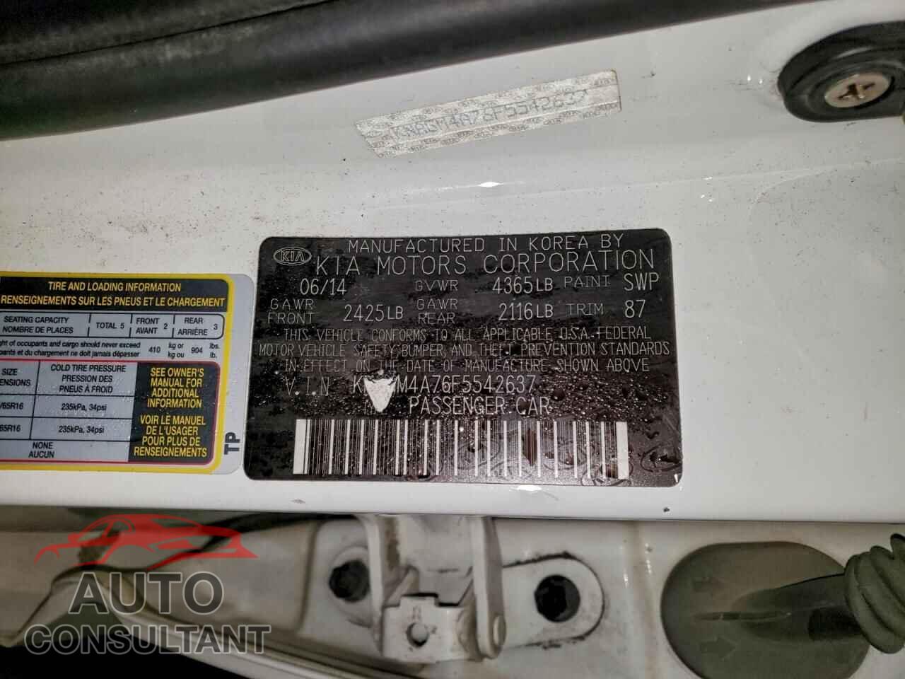 KIA OPTIMA 2015 - KNAGM4A76F5542637
