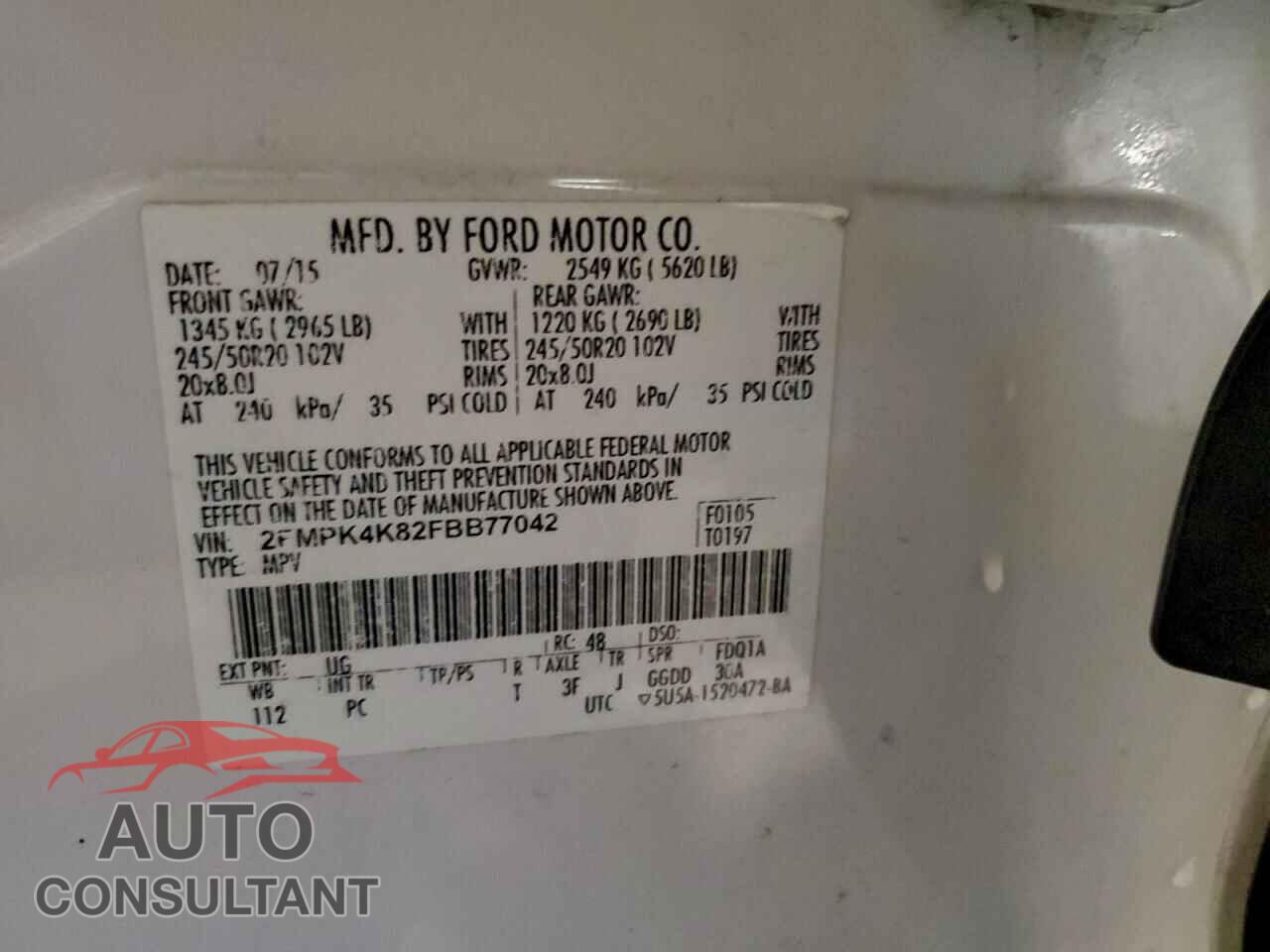FORD EDGE 2015 - 2FMPK4K82FBB77042