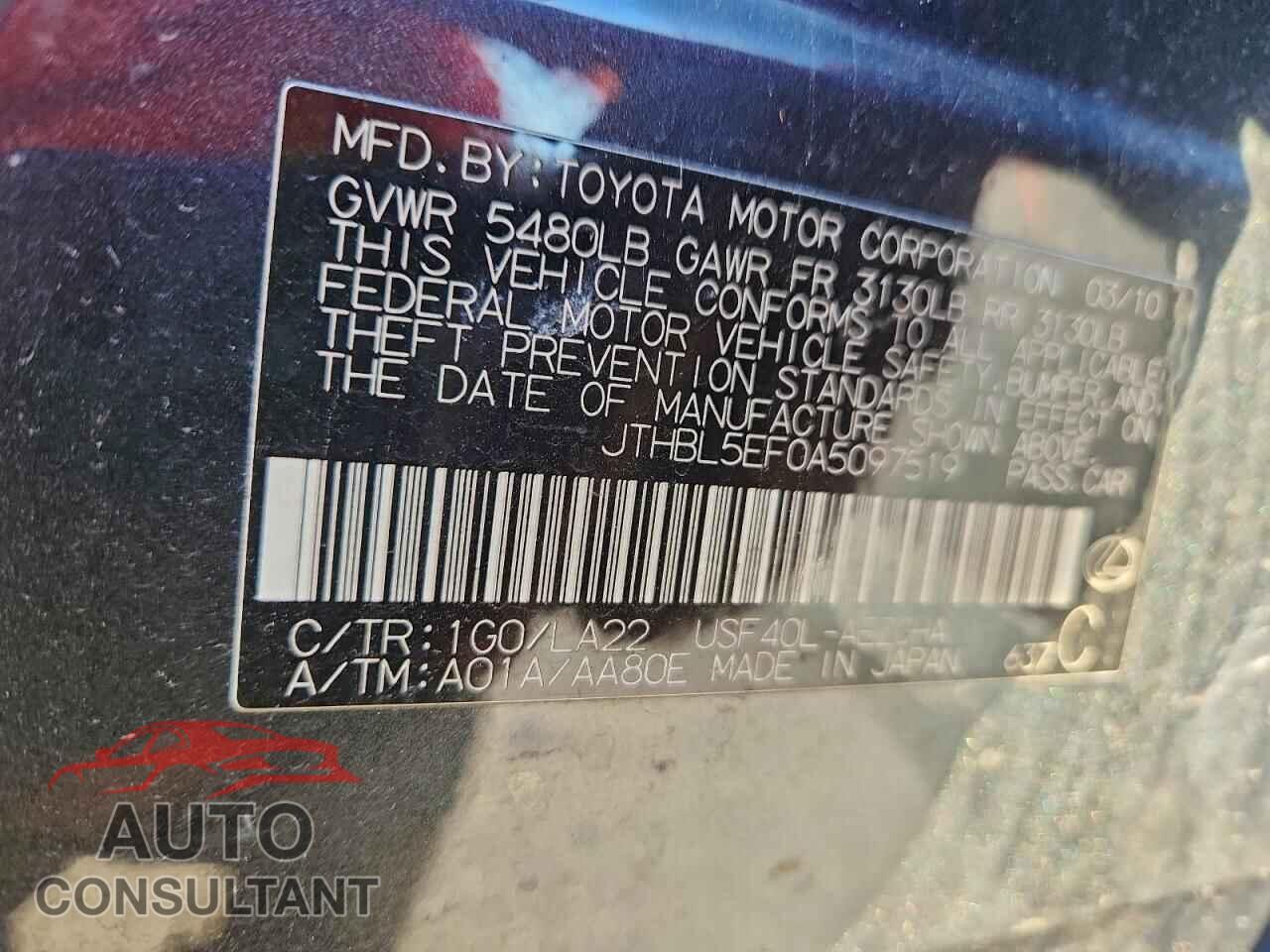 LEXUS LS460 2010 - JTHBL5EF0A5097519