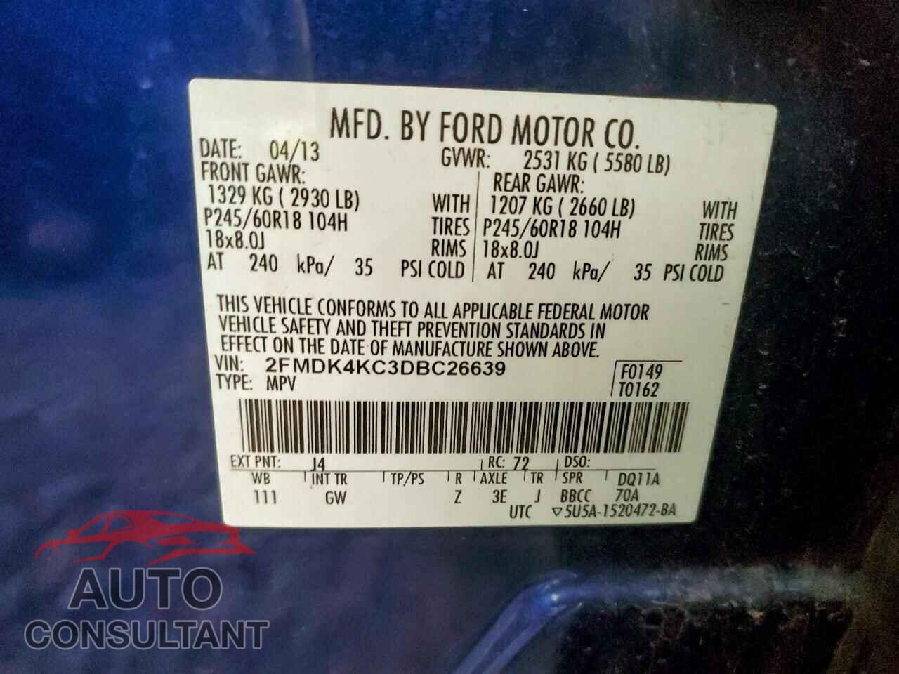FORD EDGE 2013 - 2FMDK4KC3DBC26639