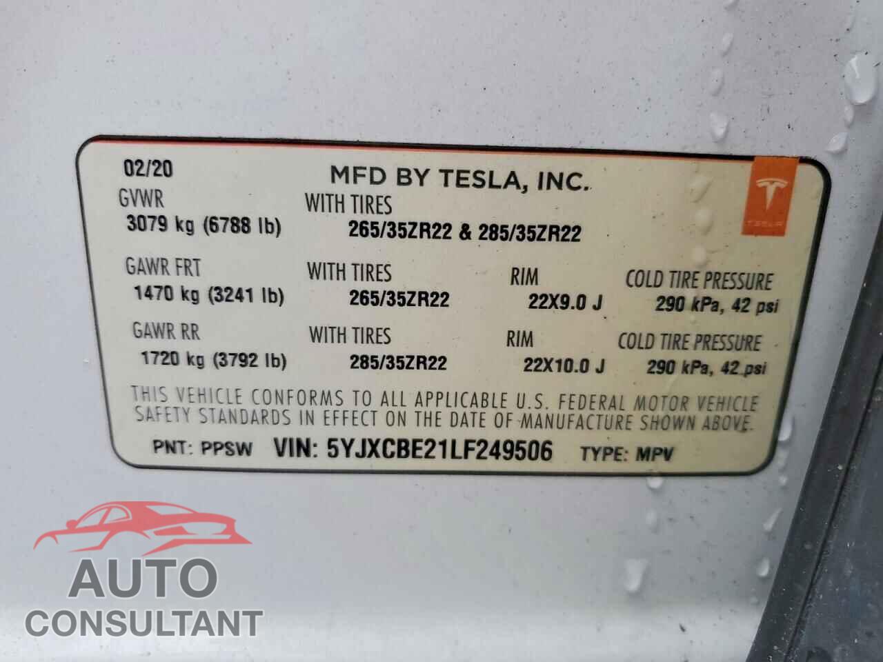 TESLA MODEL X 2020 - 5YJXCBE21LF249506