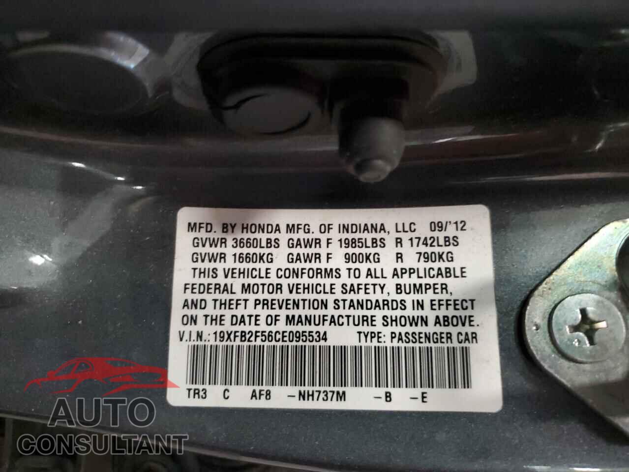 HONDA CIVIC 2012 - 19XFB2F56CE095534