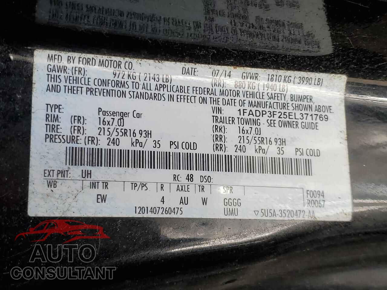 FORD FOCUS 2014 - 1FADP3F25EL371769