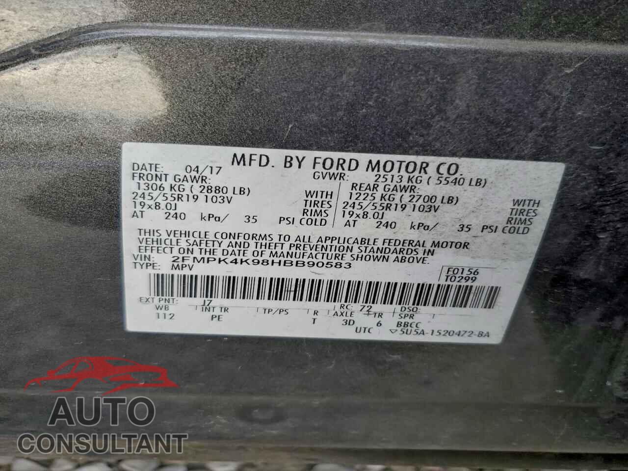 FORD EDGE 2017 - 2FMPK4K98HBB90583