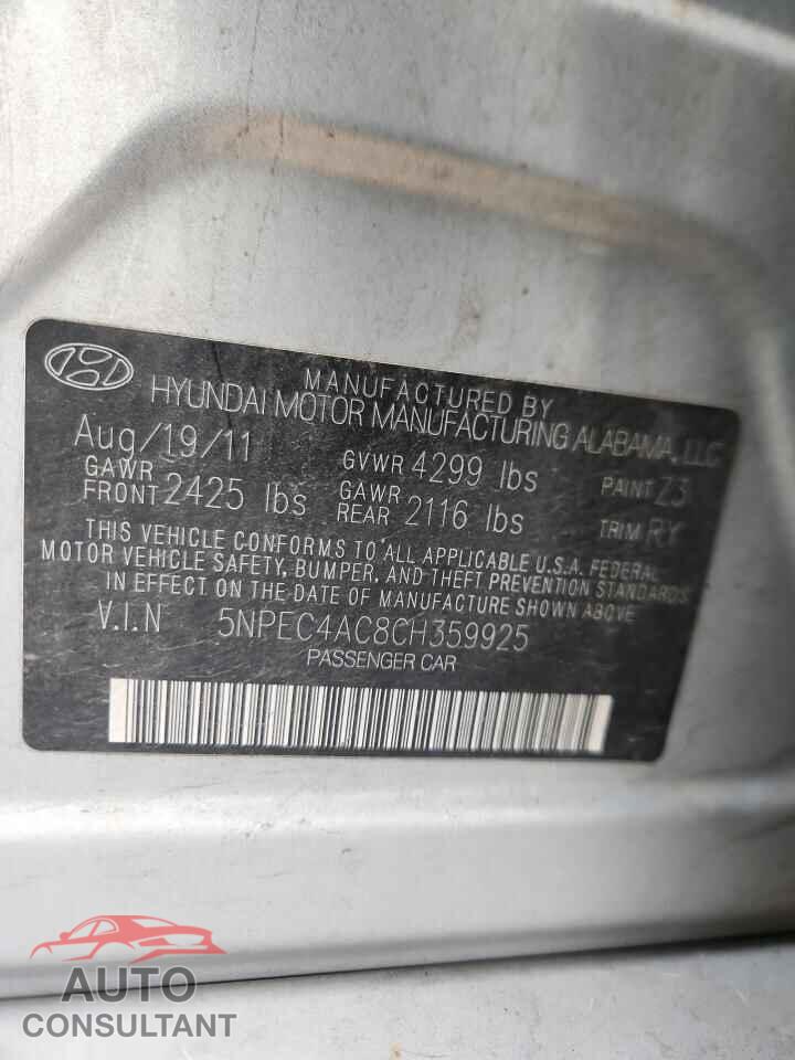 HYUNDAI SONATA 2012 - 5NPEC4AC8CH359925