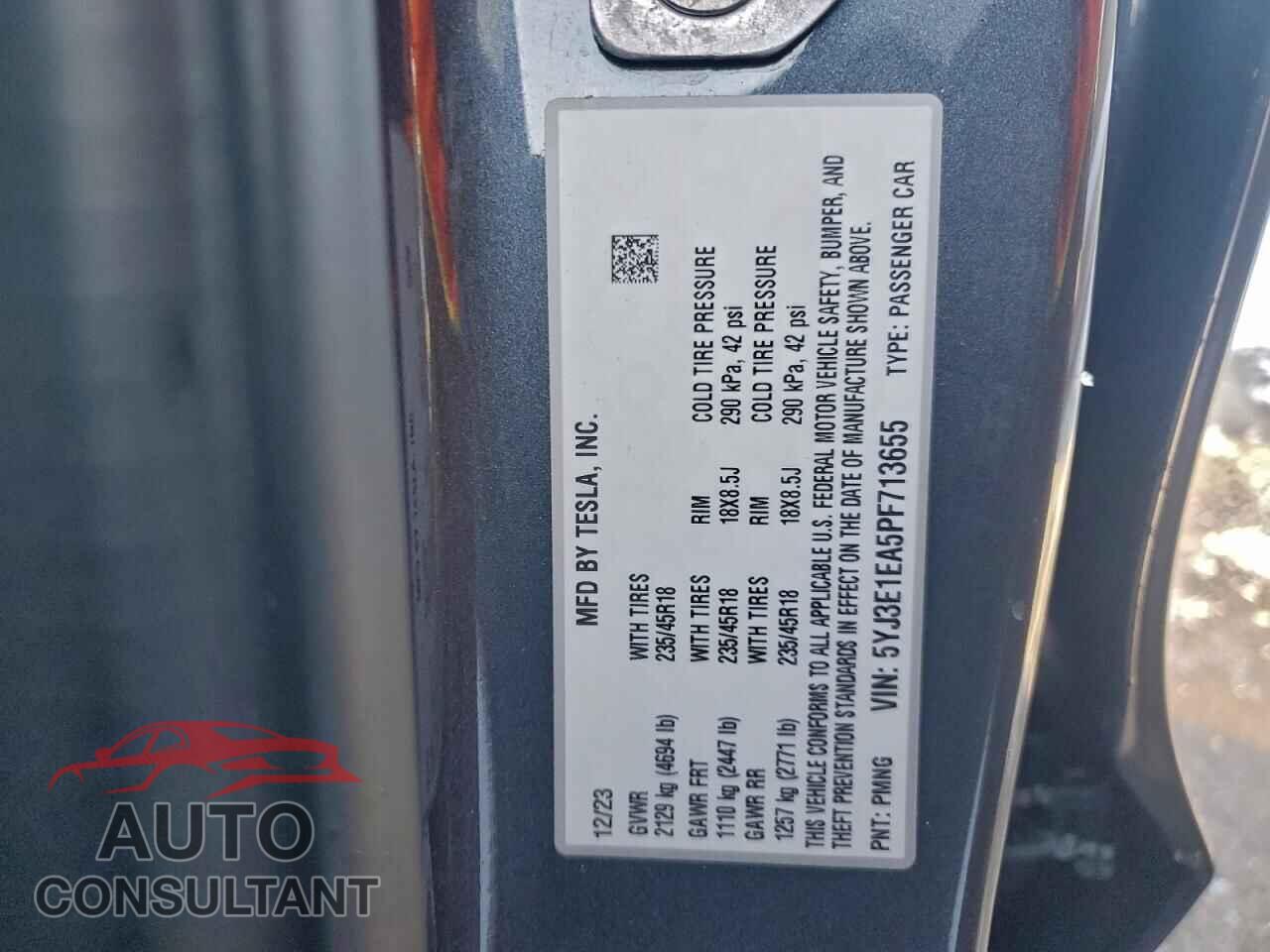 TESLA MODEL 3 2023 - 5YJ3E1EA5PF713655