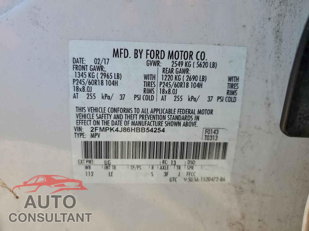 FORD EDGE 2017 - 2FMPK4J86HBB54254