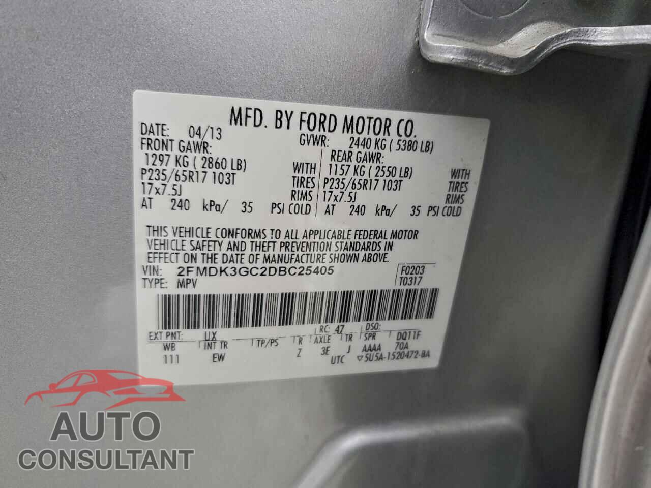 FORD EDGE 2013 - 2FMDK3GC2DBC25405