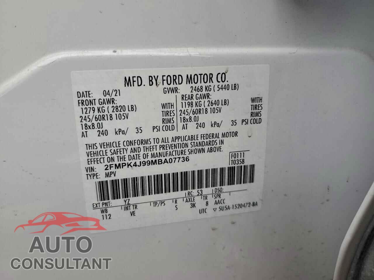 FORD EDGE 2021 - 2FMPK4J99MBA07736
