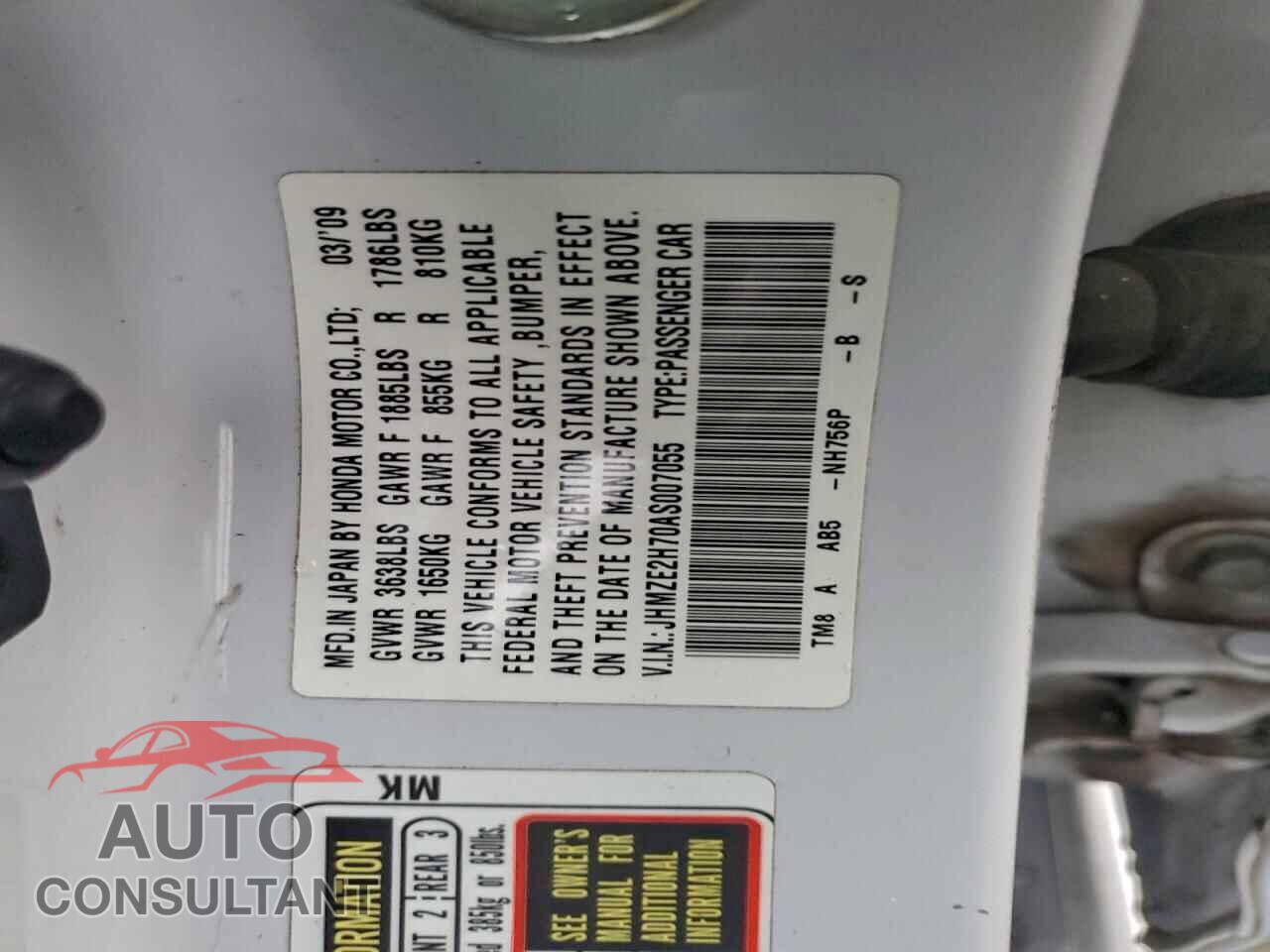 HONDA INSIGHT 2010 - JHMZE2H70AS007055