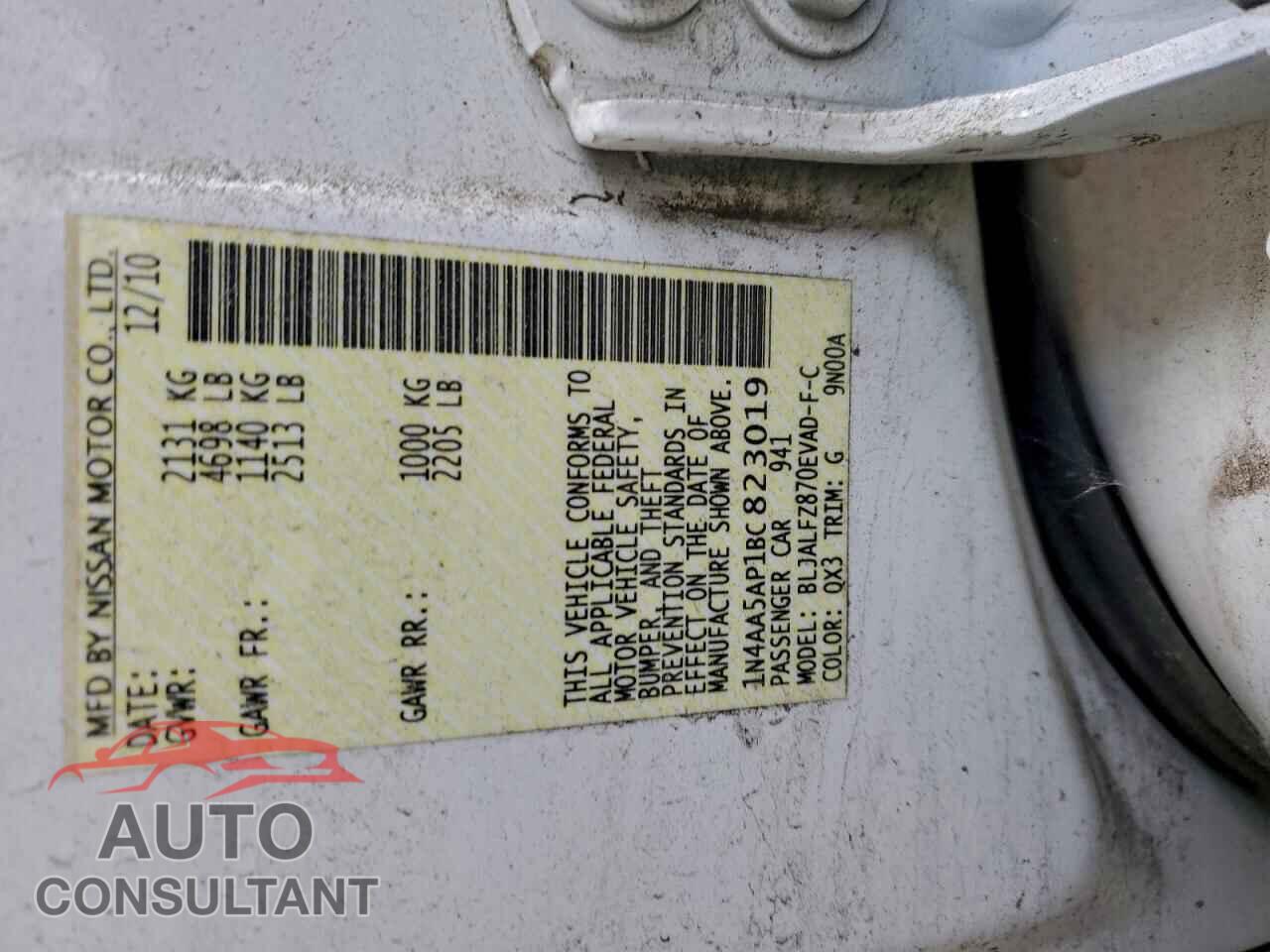 NISSAN MAXIMA 2011 - 1N4AA5AP1BC823019